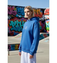 Kadın Moda Şık Bol Kapüşonlu Düşük Kol Uzun Geniş Kalıp Nakışlı Kalın İçi Polarlı Örme Sweatshirt