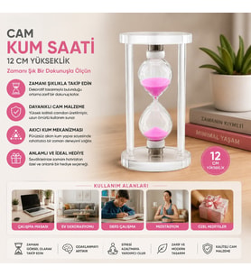 Orta Boy Cam Standlı Kum Saati - 12 cm Yükseklik - Dekoratif Süs Eşyası
