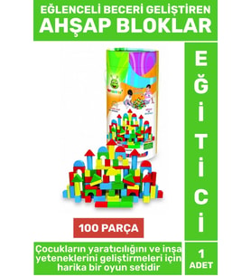 Premium Eğlenceli Görsel Algı İnşa Becerisi Hayalgücü Geliştiren 100 Parça Renkli AHŞAP BLOKLAR