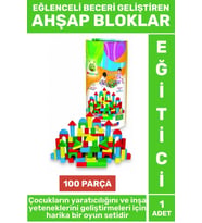 Premium Eğlenceli Görsel Algı İnşa Becerisi Hayalgücü Geliştiren 100 Parça Renkli AHŞAP BLOKLAR