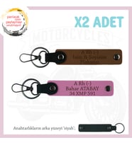 Motosiklet Aşıkları İçin İsim Plaka ve A (-) Kan Grubu Yazılı Kişisel x2 Anahtarlık, Kahve-Pembe-Syh