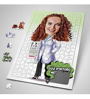 Kişiye Özel Hediye Kadın Göz Doktoru Karikatürlü Puzzle