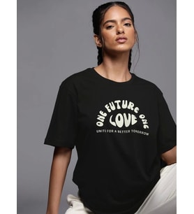 Baskılı Oversize T-shirt - Siyah