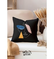Mouds Çift Tarafı Baskılı Black Line Art Desenli Tekli Süet Kırlent Kılıfı