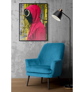 Çerçeveli Tablo Dekorasyon  Squid Game Pano Sticker Ev Dekoru Tekli Çerçeve (Siyah)