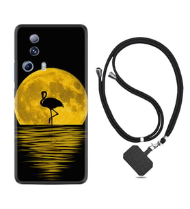 Xiaomi Mi 13 Lite Kılıf Silikon Boyun Askılı İpli Desenli Silikon Ay ve Flamingo 1775