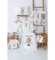 Pia Baby Premium Lüks 11’li İsim Baskılı Yenidoğan Erkek Bebek Hediyesi Set 5037-00 (Ekru)