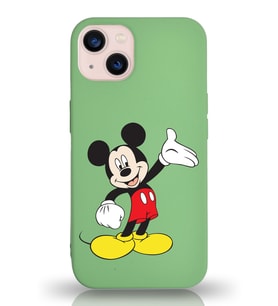 Apple iPhone 13 Uyumlu Lansman Kılıf Mickey Mouse Tasarımlı Altı Kapalı İçi Kadife Kaplı  Kapak (Şeffaf)