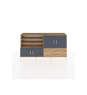 Arges Konsol 5 Raflı Tek Çekmeceli 4 Kapaklı 176x30x99 Çam-Antrasit/Çam