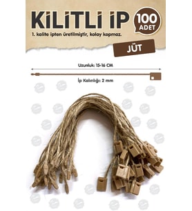 Kilitli İp Renkli Asmalı Etiket Bağlama İpi Lock String Tag Rope 100 Adet Jüt Hasır-T372 (Renksiz)