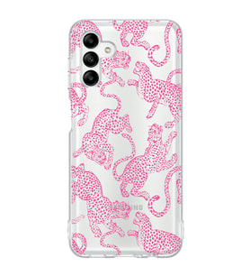 Samsung Galaxy A04S Uyumlu Pembe Leopar Desenli Şeffaf Telefon Kılıfı