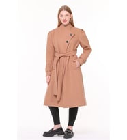 Neşeli butik kadın midi oversize yün kaşe kaban NBPLTN03 - Camel