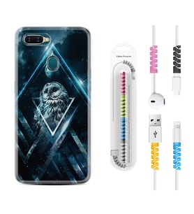Oppo A5S A15 A16 A54 A55 A73 A74 Kılıf Kablo Koruma Spiral Silikon Old Owl 1649