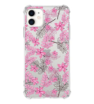 Apple iPhone 11 Uyumlu Köşe Korumalı Antişok  Kapak Floral Pembe Tasarımlı Şeffaf  Kılıf