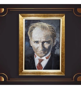 Altın Varaklı Çerçeveli Paspartulu Atatürk Tablo DC0629 (Gold)