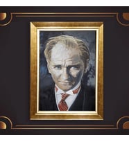 Altın Varaklı Çerçeveli Paspartulu Atatürk Tablo DC0629 (Gold)