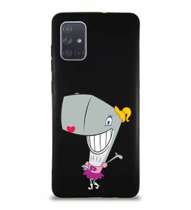 Samsung Galaxy A71 Soft Premier Kapak Pearl Yengeç Tasarımlı Silikon Kılıf - Siyah (Şeffaf)