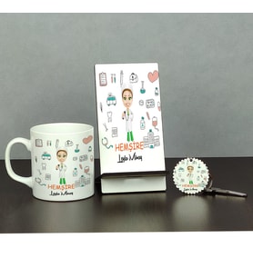 Hemşire Üçlü Set (Kupa + Telefon Standı + Anahtarlık) 005