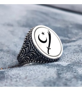925 Ayar Gümüş Ayyıldız Zülfikar Kılıç Desenli Figürlü Erkek Yüzük