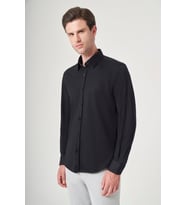 Siyah Tulum Yaka Uzun Kol Cepsiz Örme Slim Fit Pamuklu Gömlek 1004260208