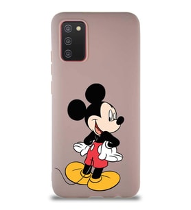 Samsung Galaxy A02S Soft Premier Kapak Mickey Mouse-D Tasarımlı Silikon Kılıf - Pudra (Şeffaf)
