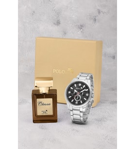 Polo Air Klasik Metal Kasa Erkek Kol Saati Ve 55 ml Parfüm Seti Gümüş Siyah Renk ST-5030E4