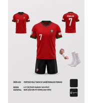 Portekiz Ronaldo 24/25 Sezon Kırmızı-Siyah 4 lü set çocuk forması