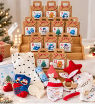 Erkek Bebek İlk Yılbaşım Tekstil Hediye Seti - 12 Günlük Yılbaşı Geri Sayım Takvimli (Advent Calendar) Konsept Bebek Hediye Kutusu