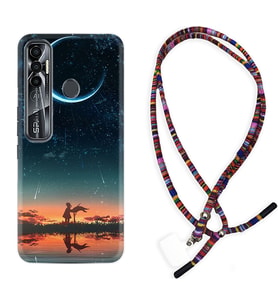Tecno Spark 6 6 Go 8C 8 Pro 7 7 Pro Kılıf Boyun Asklı Rasta Silikon Ay ve Kız 1720