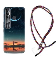 Tecno Spark 6 6 Go 8C 8 Pro 7 7 Pro Kılıf Boyun Asklı Rasta Silikon Ay ve Kız 1720
