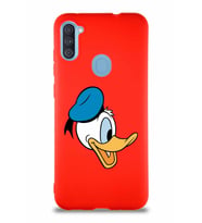 Samsung Galaxy M11 Soft Premier Kapak Donald Duck-F Tasarımlı Silikon Kılıf - Kırmızı (Şeffaf)