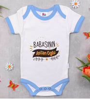 BK Kids Babasının Aslan Oğlu Tasarımlı Mavi Bebek Body Zıbın-1