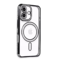 Apple İphone 16 Kılıf Joke Simli Magneticsafe Kılıf - Siyah