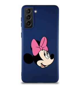 Samsung Galaxy S21 Plus Soft Premier Kapak Minnie Mouse-A Tasarımlı Silikon Kılıf - Lacivert (Şeffaf)