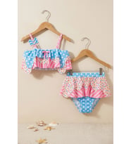 Fırfırlı Kız Çocuk Renkli Şeker Desenli Bikini Takımı