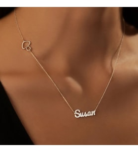 Kişiye Özel Yan Mini Mantar Figürlü İsim Kolye 925K Gümüş