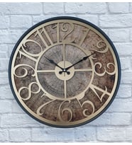 Markakanvas Siyah Metal Kasalı Eski Dünya Haritalı Duvar Saati  (Çap 50 cm - 80 cm ) (Altın)