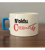 Noldu Cerraaaam Baskılı Mavi Kulplu C Fincan