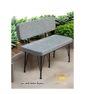Siyah Keten Orta Ton Gri Sırtlı Bench Bank