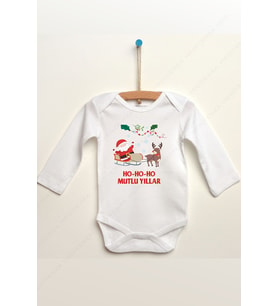 Hohoho Mutlu Yıllar Baskılı Uzun Kollu Bebek Body & Zıbın