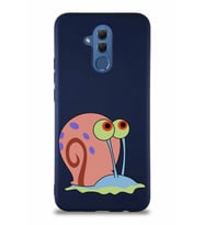 Huawei Mate 20 Lite Soft Premier Kapak Salyangoz Gary Tasarımlı Silikon Kılıf - Lacivert (Şeffaf)
