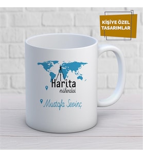 Kişiye Özel İsim Yazılabilir Harita Mühendisi Kupa Bardak
