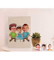 BK Gift Kişiye Özel 3 Kardeş Karikatürlü Otantik Masaüstü Ahşap Palet Çerçeve-2 (Beyaz)