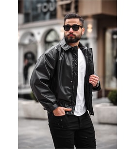 Old Money Culture Oversize Baharlık Kadife Ceket (Siyah Deri)