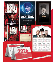 Asla Vazgeçme - Ayraç - Kartpostal - Poster - Yüzyılların Lideri Atatürk -  2026 Ajanda Kalpaklı - Ata Ahşap Duvar Takvimi - Masa Takvimi