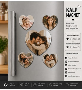 Kalp Fotoğraf Magneti Baba ve Çocuğa Kişiselleştirilebilir Sevgi Dolu Anı Hediyesi