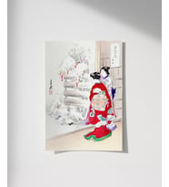 Çerçevesiz Poster Kimono ve Kar (Çok Renkli)