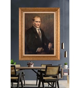 Altın Varaklı Çerçeveli Paspartulu Atatürk Tablo TR1178 (Gold)