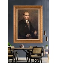 Altın Varaklı Çerçeveli Paspartulu Atatürk Tablo TR1178 (Gold)