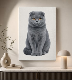 BK Gift Gri Scottish Fold Kedi Portresi Beyaz Fonlu Minimalist Modern Kanvas Duvar Tablosu 50x70 cm